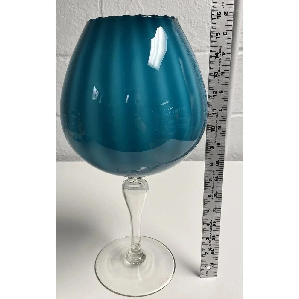 Empoli 1960s Glass Pedestal Vase Peacock Blue LARGE 16